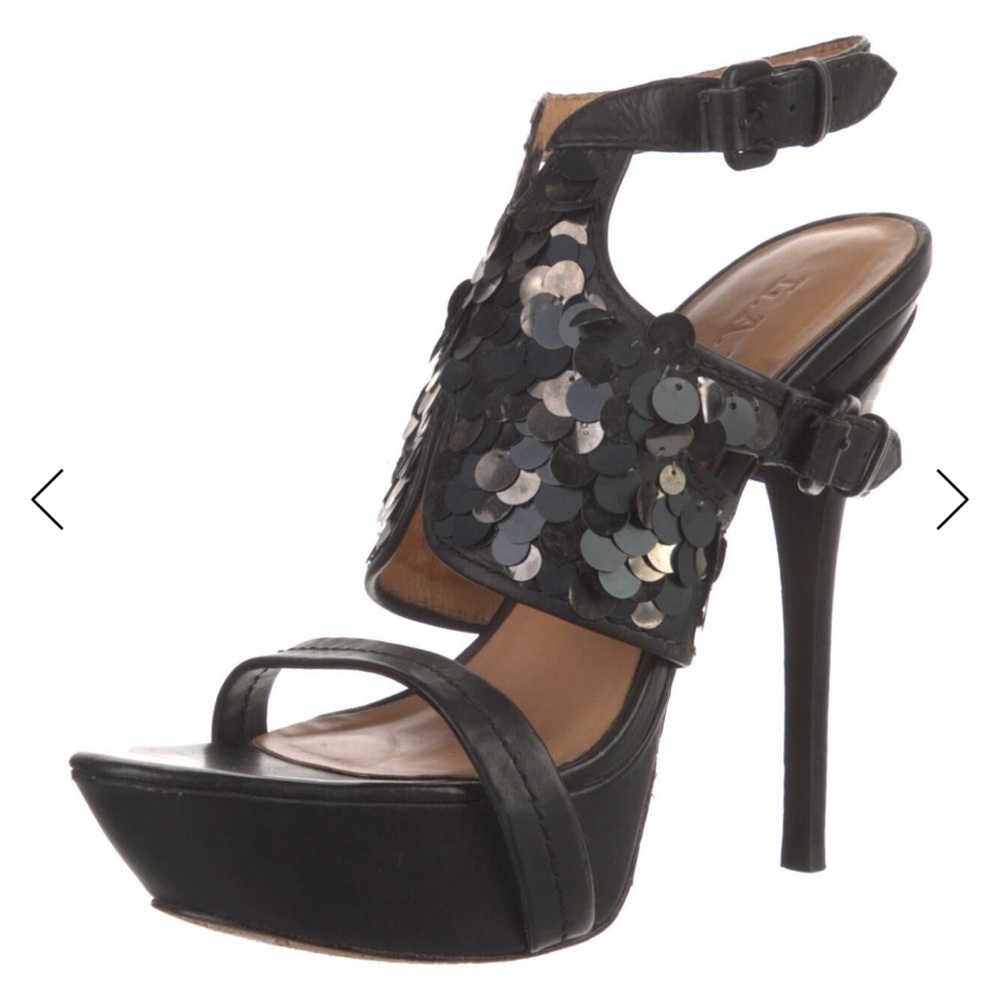 L.A.M.B. Black Sequin Platform Heels